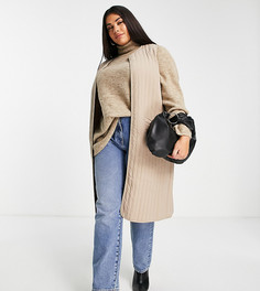 Светло-бежевый удлиненный стеганый жилет без воротника Vero Moda Curve-Коричневый цвет