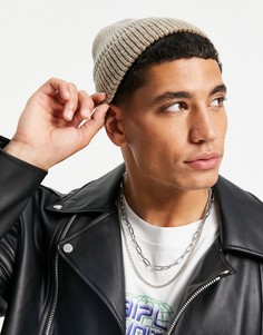 Бежевая шерстяная шапка-бини из трикотажа с вафельной фактурой ASOS DESIGN-Светло-бежевый цвет