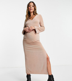Бежевое трикотажное платье миди с V-образным вырезом Topshop Maternity-Светло-бежевый цвет