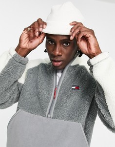 Кремовый и серый свитшот с короткой молнией из шерпы и флиса Tommy Jeans Cozy Capsule-Белый
