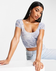 Сетчатый топ-корсет с короткими рукавами и принтом в стиле ренессанс ASOS DESIGN-Голубой