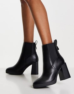 Черные ботинки челси на каблуке River Island-Черный цвет