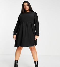 Черное платье с присборенной юбкой и длинными рукавами New Look Curve-Черный цвет