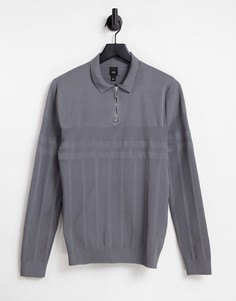 Темно-серая футболка-поло с длинными рукавами и вставками River Island-Серый