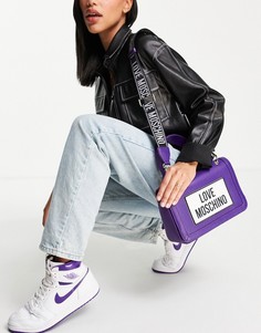 Фиолетовая сумка на плечо с ручкой сверху и логотипом Love Moschino-Фиолетовый цвет