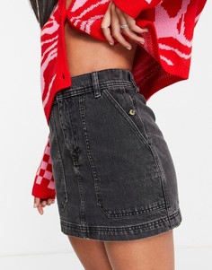 Выбеленная черная мини-юбка с эластичным поясом Topshop-Черный цвет