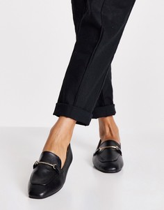 Черные с золотистой отделкой туфли на плоской подошве с мягким квадратным носком RAID Vella-Черный цвет