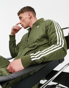 Стеганая олимпийка цвета хаки с тремя полосками adidas Originals Adicolor-Зеленый цвет