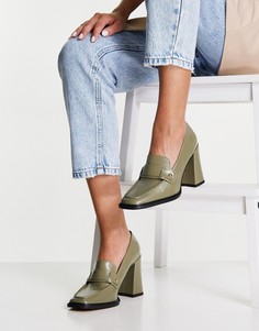 Шалфейно-зеленые лоферы на каблуке с квадратным носком ASOS DESIGN Pixie-Зеленый цвет