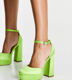 Лаймовые туфли на высоком каблуке и платформе для широкой стопы ASOS DESIGN Priority-Зеленый цвет