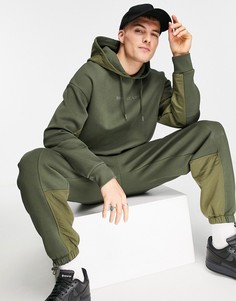 Худи цвета хаки в стиле колор блок от комплекта Topman-Зеленый цвет