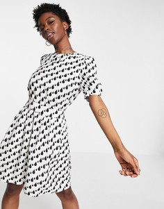 Белое платье мини со сплошным принтом в виде капель дождя Love Moschino-Черный цвет