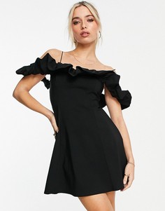 Черное платье мини из бенгалина с оборками Miss Selfridge-Черный цвет