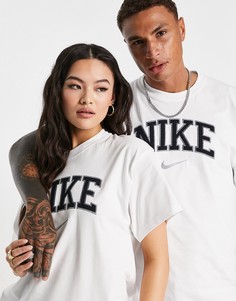 Белая oversized-футболка бойфренда в стиле унисекс с логотипом Nike-Белый