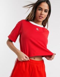 Красная короткая футболка с логотипом-трилистником adidas Originals-Красный