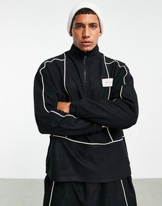 Флисовый свитшот в стиле oversized с короткой молнией, окантовкой и нашивкой с логотипом ASOS Unrvlld Spply-Черный цвет