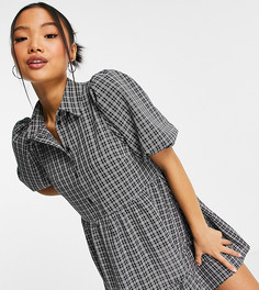 Платье-рубашка мини в черную клетку Miss Selfridge Petite-Черный цвет