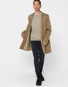 Бежевое трикотажное пальто в строгом стиле Only & Sons-Нейтральный цвет