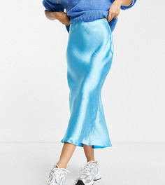 Голубая юбка миди из блестящего гладкого атласа ASOS DESIGN Petite-Голубой