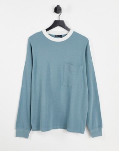 Голубая oversized-футболка с длинными рукавами и кремовой горловиной ASOS DESIGN-Голубой