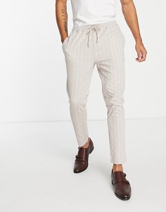 Укороченные зауженные брюки в полоску со шнурком Gianni Feraud-Светло-бежевый цвет