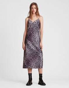 Платье-комбинация с леопардовым принтом AllSaints Tierney-Черный цвет