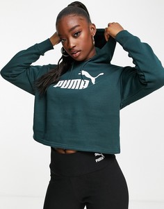 Укороченный худи темно-зеленого цвета Puma Essentials-Зеленый цвет