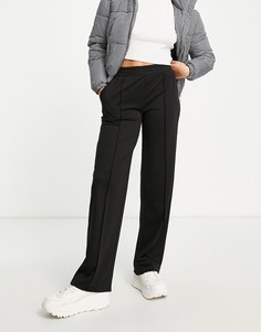Черные брюки с широкими штанинами и отделкой швами спереди Pieces Freya-Черный цвет
