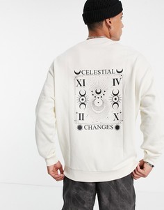 Oversized-свитшот бежевого цвета с принтом небесных тел на спине ASOS DESIGN-Белый