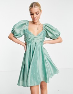 Шалфейно-зеленое платье мини из фактурной вуали со складками ASOS DESIGN-Зеленый цвет