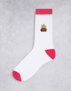 Белые спортивные носки с рисунком цветка и пламени ASOS DESIGN-Белый