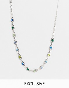 Серебристое ожерелье-цепочка с разноцветными камнями в стиле унисекс 90-х Reclaimed Vintage Inspired-Серебряный