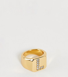 Кольцо с покрытием из 14-каратного золота и буквой "L" ASOS DESIGN Curve-Золотистый