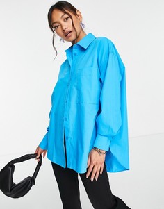 Бирюзовая свободная рубашка с ассиметричным нижним краем в винтажном стиле ASOS DESIGN-Голубой
