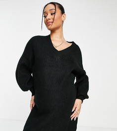Черное вязаное платье мини с V-образным вырезом ASOS DESIGN Maternity-Черный цвет