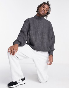 Темно-серый oversized-джемпер в рубчик с высоким воротником ASOS DESIGN