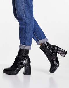 Черные ботинки на высоком каблуке и платформе с эффектом крокодиловой кожи ASOS DESIGN Era-Черный цвет
