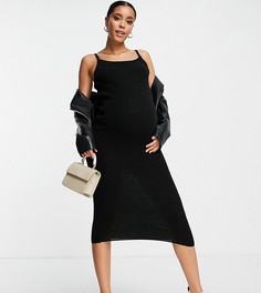 Черное трикотажное платье на бретельках в рубчик от комплекта Urban Bliss Maternity-Черный цвет