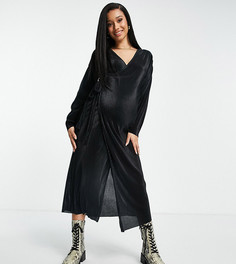 Черное плиссированное платье миди с запахом Topshop Maternity-Черный цвет