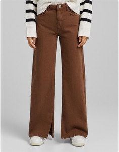 Широкие брюки шоколадного цвета Bershka-Коричневый цвет