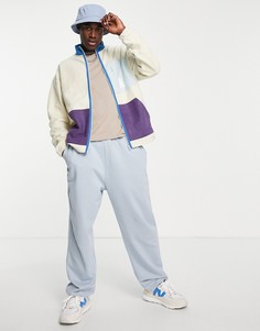 Флисовая oversized-олимпийка цвета экрю на молнии с карманами и воротником в стиле колор блок ASOS Actual-Белый
