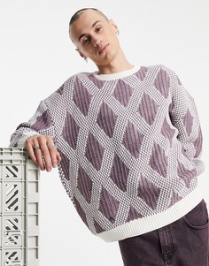Сиреневый вязаный джемпер со ступенчатым узором и ромбами ASOS DESIGN-Фиолетовый цвет