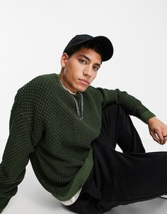 Зеленый вязаный джемпер с вафельной фактурой и контрастной отделкой ASOS DESIGN-Зеленый цвет