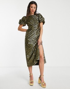 Платье миди со звериным металлизированным принтом Topshop-Разноцветный
