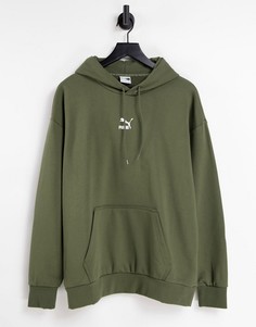Худи цвета хаки в стиле oversized Puma Classics-Зеленый цвет