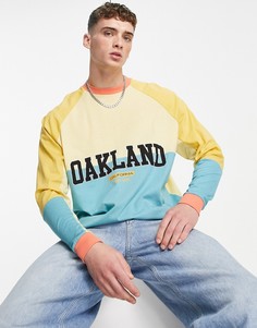Oversized-лонгслив в стиле колор блок с принтом в виде надписи в университетском стиле ASOS DESIGN-Разноцветный