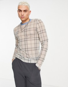 Облегающий сетчатый лонгслив с принтом в клетку ASOS DESIGN-Разноцветный