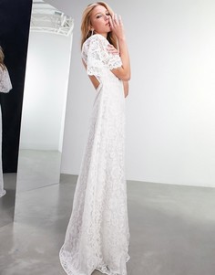 Кружевное свадебное платье с расклешенными рукавами ASOS EDITION Olivia-Белый