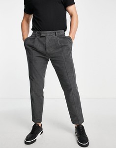 Суженные книзу вельветовые брюки темно-серого цвета Topman-Серый