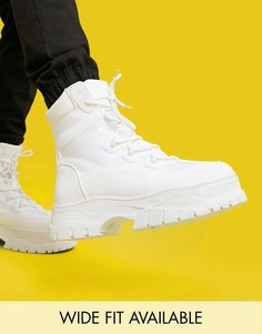 Кремовые ботинки из искусственной замши на шнуровке и толстой подошве ASOS DESIGN-Белый